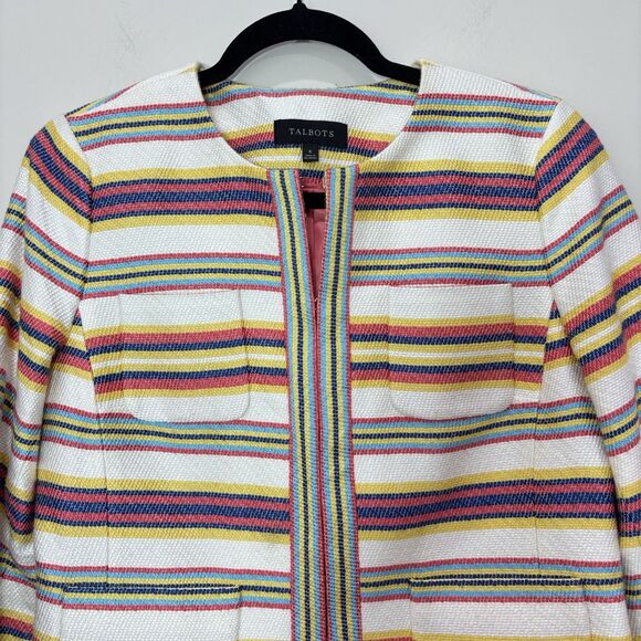 Talbots Yellow Blue Multi Striped Blazer Jacket 6 Cotton Tweed Career Corpcore - Picture 2 of 7